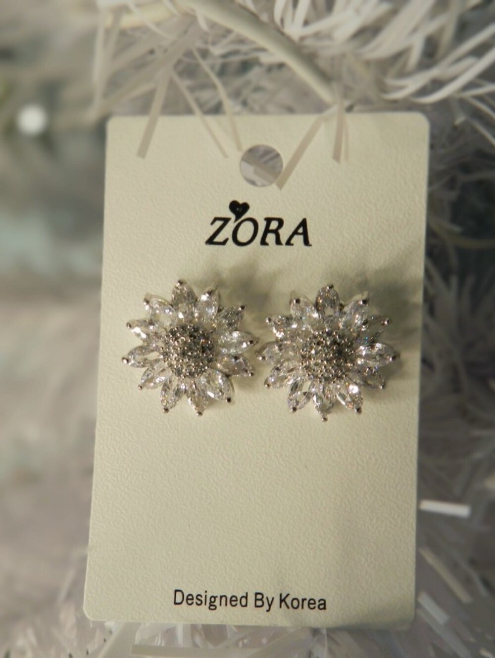 Zora Silver Crystal Floral Stud Earrings - Clear Silver Sparkle